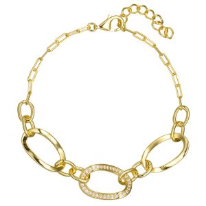 Εντυπωσιακό Βραχιόλι Ασημένιο 925 Επιχρυσωμένο Με Λουστρέ Κρίκους & Λεπτομέρειες Από Λευκές Πέτρες Ζιργκόν ASZ-24100Y