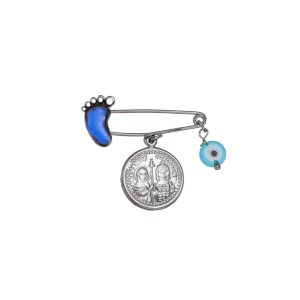 Παραμάνα Παιδική Ασημένια 925 Με Στρόγγυλο “IC XC NI KA” & Ματάκι MRS-22288W