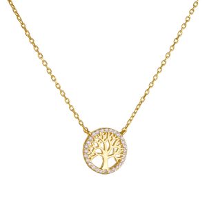 Κολιέ Δέντρο Της Ζωής Ασημένιο 925 Επιχρυσωμένο Με Λευκές Πέτρες Ζιργκόν Περιμετρικά ASZ-21663Y