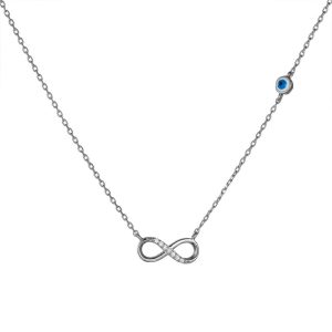 Κολιέ Ασημένιο 925 Άπειρο Λουστρέ Με Λεπτομέρειες Από Λευκές Πέτρες Ζιργκόν & Μάτι Στην Αλυσίδα ASZ-24046W