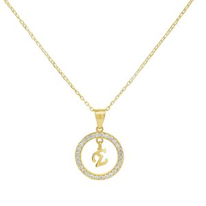 Κολιέ Ασημένιο 925 Επιχρυσωμένο Κύκλος Με Λευκές Πέτρες Ζιργκόν & Μονόγραμμα “Σ” Στο Κέντρο MRS-23537Y