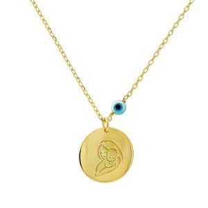 Κολιέ Ασημένιο 925 Επιχρυσωμένο Κύκλος Με Μαμά & Παιδί MRS-23532Y