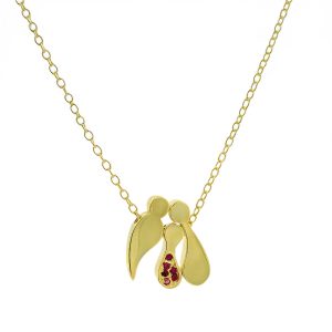 Κολιέ Οικογένεια Ασημένια 925 Επιχρυσωμένο Με Μπαμπά  Κοριτσάκι Με Κόκκινες Πέτρες Ζιργκόν  & Μαμά MRS-23441Υ