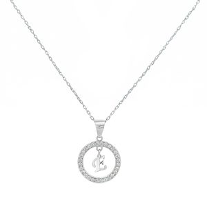 Κολιέ Ασημένιο 925 Κύκλος Με Λευκές Πέτρες Ζιργκόν & Μονόγραμμα “Ε” Στο Κέντρο MRS-23538W