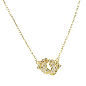 Κολιέ Ασημένιο 925 Επιχρυσωμένο Πατουσάκια Με Λευκές Πέτρες MRS-23467Y