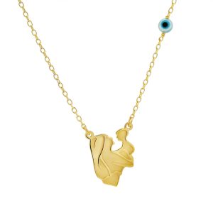 Κολιέ Ασημένιο 925 Επιχρυσωμένο Με Μαμά, Παιδί  & Καρδιά Στο Κάτω Μέρος MRS-23535Y