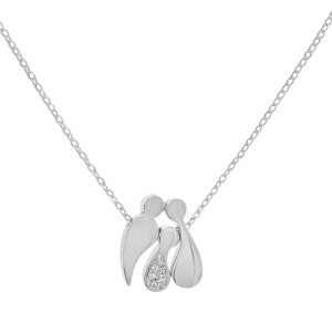 Κολιέ Οικογένεια Ασημένια 925 Με Μπαμπά , Ένα Παιδί Με Λευκές Πέτρες Ζιργκόν & Μαμά MRS-23442W