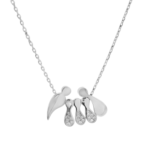 Κολιέ Οικογένεια Ασημένια 925 Με Μπαμπά , Τρία Παιδιά Με Λευκές Πέτρες Ζιργκόν & Μαμά MRS-23446W