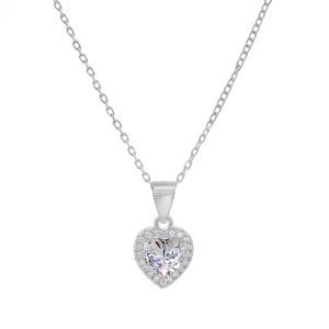 Εντυπωσιακό Κολιέ Ασημένιο 925 Καρδιά Με Λευκές Πέτρες Ζιργκόν MRK-23473W