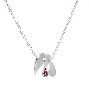 Κολιέ Οικογένεια Ασημένια 925 Με Μπαμπά  Κοριτσάκι Με Κόκκινες Πέτρες Ζιργκόν  & Μαμά MRS-23441W