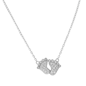 Κολιέ Ασημένιο 925 Πατουσάκια Με Λευκές Πέτρες MRS-23467W