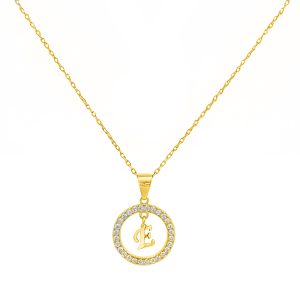 Κολιέ Ασημένιο 925 Επιχρυσωμένο Κύκλος Με Λευκές Πέτρες Ζιργκόν & Μονόγραμμα “Ε” Στο Κέντρο MRS-23538Y