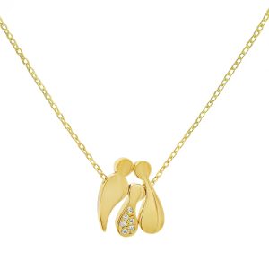 Κολιέ Οικογένεια Ασημένια 925 Επιχρυσωμένο Με Μπαμπά , Ένα Παιδί Με Λευκές Πέτρες Ζιργκόν & Μαμά MRS-23442Y