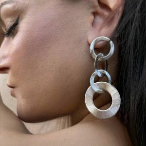 Εντυπωσιακά Σκουλαρίκια Ασημένια 925 Κρεμαστά Με Κύκλους Ζαγρέ VMS-24601W