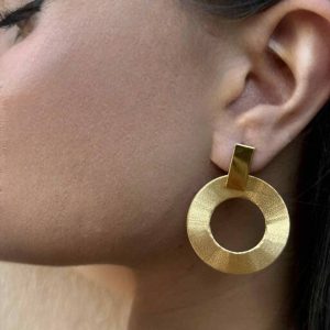 Εντυπωσιακά Σκουλαρίκια Ασημένια 925 Κρεμαστά Με Κύκλο Ζαγρέ & Λουστρέ Στο Πάνω Μέρος VMS-24590Y