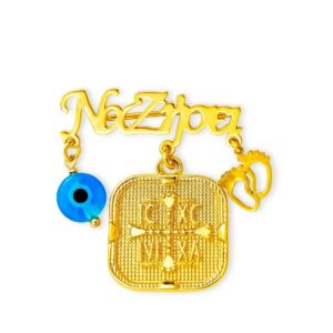 Παραμάνα Ασημένια Επιχρυσωμένη 925 “Να Ζήσει” Και Τετράγωνο “IC XC NI KA” Με Ματάκι & Κρεμαστά Πατουσάκια MRS-24662Y