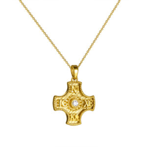 Φυλαχτό Με Αλυσίδα Κωνσταντινάτο Σε Σχήμα Σταυρού Διπλής Όψης Χρυσό 14Κ AFP-24664YAL