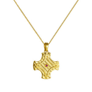 Φυλαχτό Με Αλυσίδα Κωνσταντινάτο Σε Σχήμα Σταυρού Διπλής Όψης Χρυσό 14Κ AFP-24664YAL