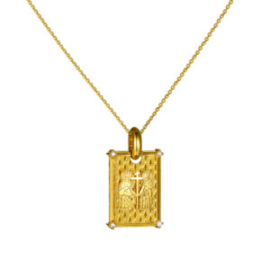 Φυλαχτό Κωνσταντινάτο Ορθογώνιο Διπλής Όψης Με Αλυσίδα Χρυσό 14Κ & Λεπτομέρειες Από Λευκές Πέτρες Ζιργκόν AFP-24691YAL