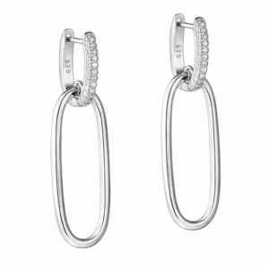 Εντυπωσιακά Κρεμαστά Σκουλαρίκια Ασημένια 925 Κρικάκια Με Λευκές Πέτρες Ζιργκόν & Κρεμαστό Οβάλ Κρίκο ASZ-24222W