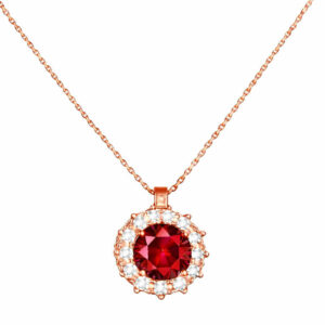 Κολιέ Rosegold Κ14 Στρόγγυλη Ροζέτα Με Κόκκινη Κεντρική Πέτρα Ζιργκόν και λευκές περιμετρικά MSK-22620R