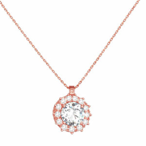 Κολιέ Rosegold Κ14 Στρόγγυλη Ροζέτα Με Λευκές Πέτρες Ζιργκόν MSK-22607R