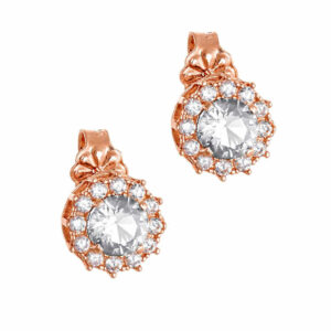 Σκουλαρίκια Rosegold Κ14 Ροζέτα Στρόγγυλη με Λευκές Πέτρες Ζιργκόν MSS-22606R