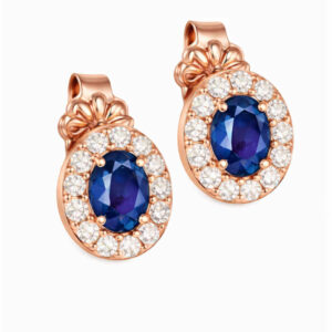 Σκουλαρίκια Rosegold Κ14 Οβάλ Με Πράσινη Πέτρα Στο Κέντρο & Λευκές Περιμετρικά MSS-20991R