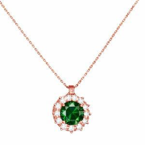 Κολιέ Rosegold Κ14 Στρόγγυλη Ροζέτα Με Πράσινη Κεντρική Πέτρα Ζιργκόν και λευκές περιμετρικά MSK-22610R