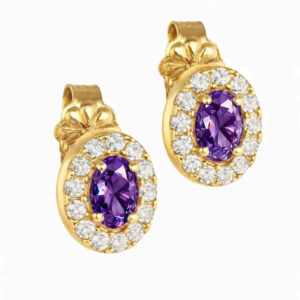 Σκουλαρίκια Χρυσά Κ14 Οβάλ Με Μωβ Πέτρα Στο Κέντρο & Λευκές Περιμετρικά MSS-20981Y