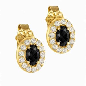 Σκουλαρίκια Χρυσά Κ14 Οβαλ Με Μαύρη Πέτρα Στο Κέντρο & Λευκές Περιμετρικά MSS-20980Y