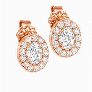 Σκουλαρίκια Rosegold Κ14 Οβάλ Με Λευκή Πέτρα Στο Κέντρο & Λευκές Περιμετρικά MSS-20995R