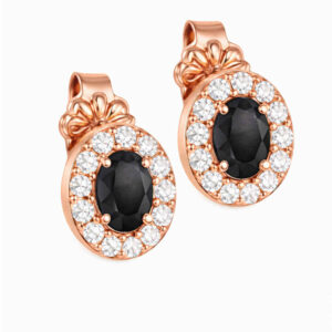 Σκουλαρίκια Rosegold Κ14 Οβάλ Με Μαύρη Πέτρα Στο Κέντρο & Λευκές Περιμετρικά MSS-20980R