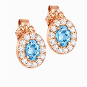 Σκουλαρίκια Rosegold Κ14 Οβάλ Με Γαλάζια Πέτρα Στο Κέντρο & Λευκές Περιμετρικά MSS-20994R