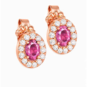 Σκουλαρίκια Rosegold Κ14 Οβάλ Με Ροζ Πέτρα Στο Κέντρο & Λευκές Περιμετρικά MSS-20977R