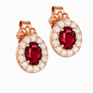 Σκουλαρίκια Rosegold Κ14 Οβάλ Με Κόκκινη Πέτρα Στο Κέντρο & Λευκές Περιμετρικά MSS-20992R