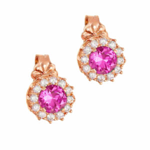 Σκουλαρίκια Rosegold Κ14 Ροζέτα Με Στρόγγυλη Ροζ Πέτρα Στο Κέντρο & Λευκές Περιμετρικά MSS-22692R