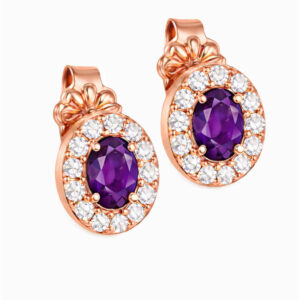 Σκουλαρίκια Rosegold Κ14 Οβάλ Με Μωβ Πέτρα Στο Κέντρο & Λευκές Περιμετρικά MSS-20981R