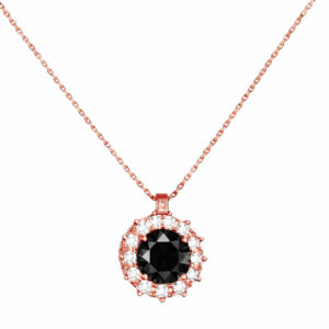 Κολιέ Rosegold Κ14 Στρόγγυλη Ροζέτα Με Μαύρη Κεντρική Πέτρα Ζιργκόν και λευκές περιμετρικά MSK-22608R