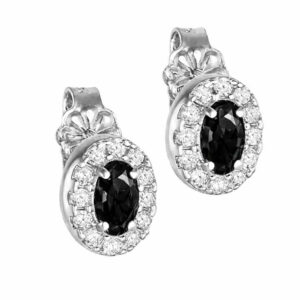 Σκουλαρίκια Λευκόχρυσα Κ14 Οβαλ Με Μαύρη Πέτρα Ζιργκον στο Κέντρο και Λευκές Περιμετρικά  MSS-20980W