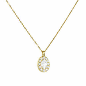 Κολιέ Χρυσό Κ14 Ροζέτα Οβάλ Με Κεντρική Λευκή Πέτρα Ζιργκόν & Λευκές Περιμετρικά MSK-22601Y