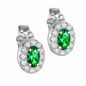 Σκουλαρίκια Λευκόχρυσα Κ14 Οβαλ Με Πράσινη Πέτρα Ζιργκον στο Κέντρο και Λευκές Περιμετρικά  MSS-20993W