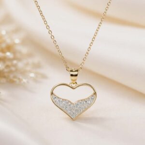 Κολιέ Ασημένιο 925 Επιχρυσωμένο Καρδιά Με Λεπτομέρειες Με Λευκές Πέτρες Ζιργκόν KAL-25112Y