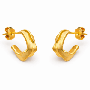 Σκουλαρίκια Ασημένια 925 Επιχρυσωμένα Κρίκοι Ματ Με Ανάγλυφη Κυματιστή Υφή KAL-25118Y