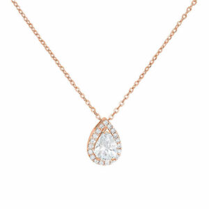Κολιέ Ροζ Χρυσό Κ14 Ροζέτα Δάκρυ Με Λευκή Πέτρα Ζιργκόν Στο Κέντρο & Λευκές Περιμετρικά MSK-20839R