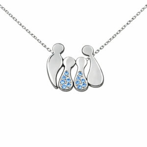 Κολιέ Οικογένεια Ασημένια 925 Με Μπαμπά 2 Αγοράκια Με Μπλε Πέτρες Ζιργκόν & Μαμά MRS-22275W