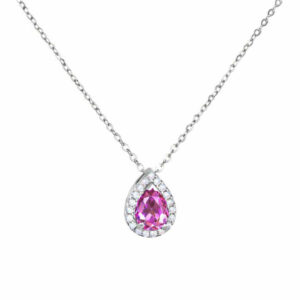 Κολιέ Λευκόχρυσο Κ14 Ροζέτα Δάκρυ Με Ροζ Πέτρα Ζιργκόν στο κέντρο & Λευκές Περιμετρικά MSK-20847W