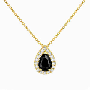 Κολιέ Χρυσό Κ14 Ροζέτα Δάκρυ Με Μαύρη Πέτρα Ζιργκόν στο κέντρο και Λευκές περιμετρικά MSK-20840Y