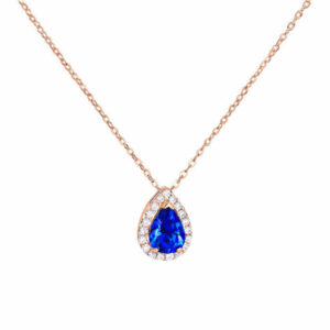 Κολιέ Ροζ Χρυσό Κ14 Ροζέτα Δάκρυ Με Ροζ Πέτρα Ζιργκόν Στο Κέντρο & Λευκές Περιμετρικά MSK-21504R