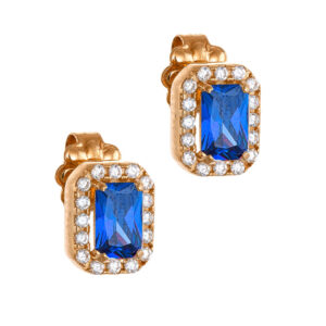 Σκουλαρίκια Rosegold Κ14 Με Μπλε Πέτρα Ζιργκόν Σε Κοπή Baquette & Λευκές Στρόγγυλες Περιμετρικά MSS-22790R